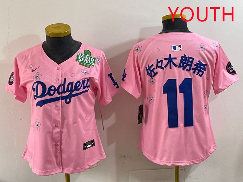 Youth Los Angeles Dodgers #11 R.Sasaki Pink Sakura Edition 2025 Nike MLB Jersey style 6->youth mlb jersey->Youth Jersey